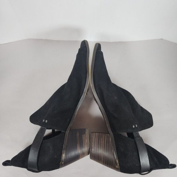 Lucky Brand  Peep Toe Booties Womens western Buckle Suede Open Sides‎ black - Picture 4 of 10